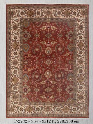 9X12 Red Cream Serapi Retro High Quality Hand Knotted 100% Wool Rug, Rug P-2732