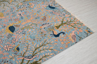 8x10 Blue Colorful Birds Garden High Quality Hand Knotted Wool Rug,JC-8317