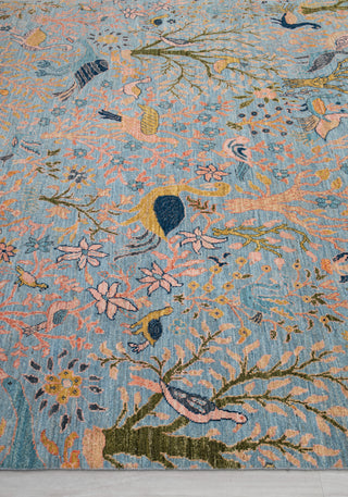 8x10 Blue Colorful Birds Garden High Quality Hand Knotted Wool Rug,JC-8317