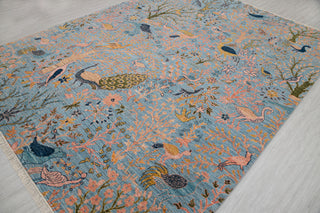 8x10 Blue Colorful Birds Garden High Quality Hand Knotted Wool Rug,JC-8317