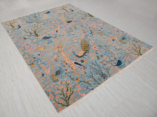 8x10 Blue Colorful Birds Garden High Quality Hand Knotted Wool Rug,JC-8317