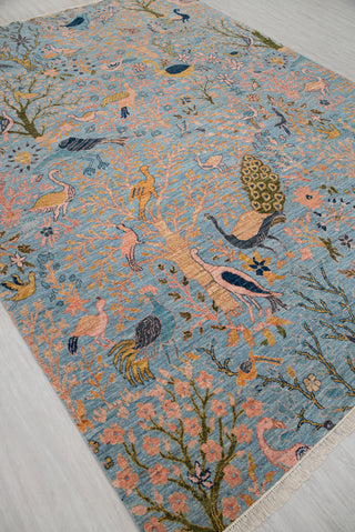 8x10 Blue Colorful Birds Garden High Quality Hand Knotted Wool Rug,JC-8317