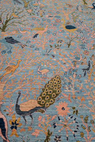 8x10 Blue Colorful Birds Garden High Quality Hand Knotted Wool Rug,JC-8317
