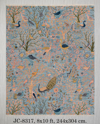 8x10 Blue Colorful Birds Garden High Quality Hand Knotted Wool Rug,JC-8317