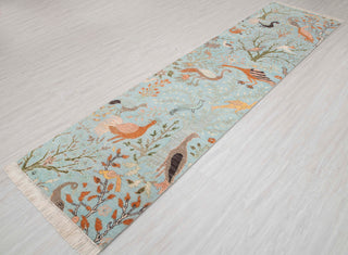 2.6x10 Runner Blue Birds Life Tree Hand Knotted High Quality #JC-6541