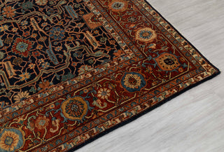 8x10 Classic Persian Retro Mahal Design Navy Blue Rust High Quality Premium Wool Hand Knotted Rug |