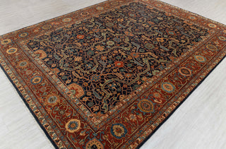8x10 Classic Persian Retro Mahal Design Navy Blue Rust High Quality Premium Wool Hand Knotted Rug |