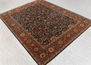 8x10 Classic Persian Retro Mahal Design Navy Blue Rust High Quality Premium Wool Hand Knotted Rug |