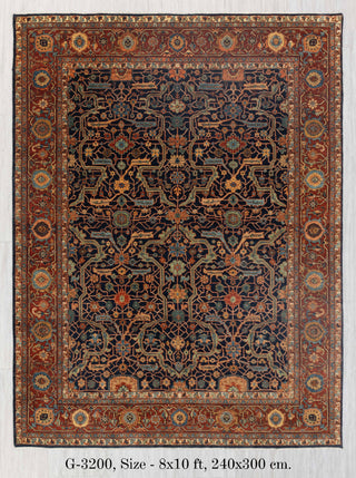 8x10 Classic Persian Retro Mahal Design Navy Blue Rust High Quality Premium Wool Hand Knotted Rug |