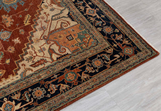 8x10 Rust Yellow Blue Serapi Heriz Design Soft Quality Wool Hand Knotted High Knots Density Rug