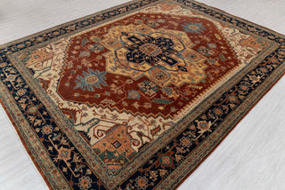 8x10 Rust Yellow Blue Serapi Heriz Design Soft Quality Wool Hand Knotted High Knots Density Rug