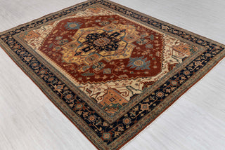 8x10 Rust Yellow Blue Serapi Heriz Design Soft Quality Wool Hand Knotted High Knots Density Rug