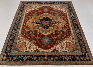8x10 Rust Yellow Blue Serapi Heriz Design Soft Quality Wool Hand Knotted High Knots Density Rug