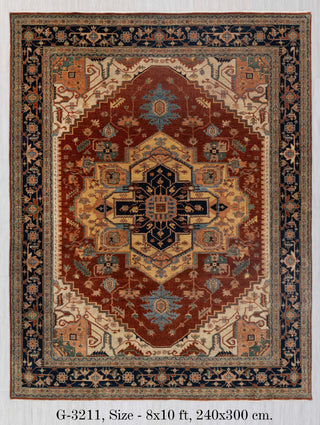 8x10 Rust Yellow Blue Serapi Heriz Design Soft Quality Wool Hand Knotted High Knots Density Rug