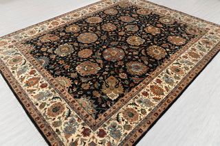 Black Ivory Persian Tabriz Reproduction Fine Density Hand Knotted Wool Rug, -8414