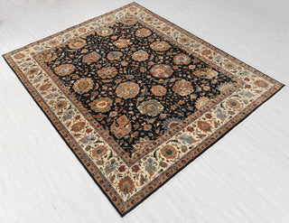 Black Ivory Persian Tabriz Reproduction Fine Density Hand Knotted Wool Rug, -8414