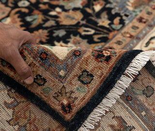 Black Ivory Persian Tabriz Reproduction Fine Density Hand Knotted Wool Rug, -8414