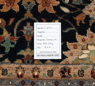 Black Ivory Persian Tabriz Reproduction Fine Density Hand Knotted Wool Rug, -8414