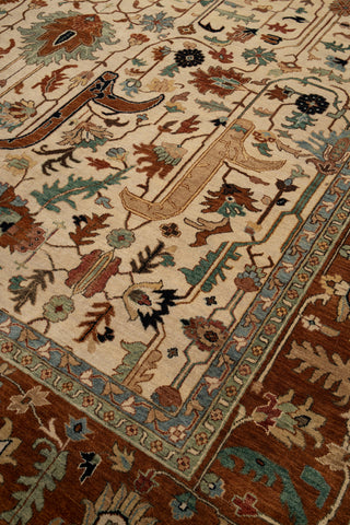 Beige Cream Rust Serapi Persian Retro High Quality Hand Knotted 100% Wool Rug, Rug