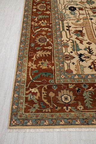Beige Cream Rust Serapi Persian Retro High Quality Hand Knotted 100% Wool Rug, Rug