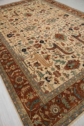 Beige Cream Rust Serapi Persian Retro High Quality Hand Knotted 100% Wool Rug, Rug