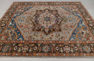 Gray Chocolate Brown Modern Serapi Heriz Style Rug 100% Handknotted Wool Rug