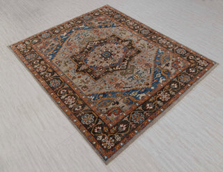 Gray Chocolate Brown Modern Serapi Heriz Style Rug 100% Handknotted Wool Rug