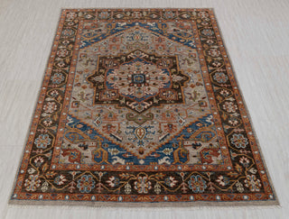 Gray Chocolate Brown Modern Serapi Heriz Style Rug 100% Handknotted Wool Rug