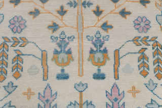 Cream Blue Garden Pine Tree Of life Rug Modern Oushak Rug Premium Wool Hand Knotted Turkish Inspired, #2774