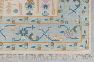 Cream Blue Garden Pine Tree Of life Rug Modern Oushak Rug Premium Wool Hand Knotted Turkish Inspired, #2774