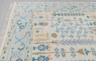 Cream Blue Garden Pine Tree Of life Rug Modern Oushak Rug Premium Wool Hand Knotted Turkish Inspired, #2774
