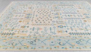 Cream Blue Garden Pine Tree Of life Rug Modern Oushak Rug Premium Wool Hand Knotted Turkish Inspired, #2774
