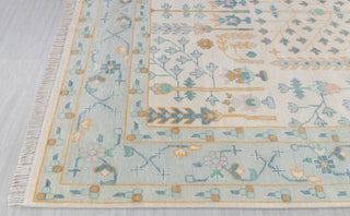 Cream Blue Garden Pine Tree Of life Rug Modern Oushak Rug Premium Wool Hand Knotted Turkish Inspired, #2774