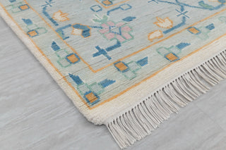 Cream Blue Garden Pine Tree Of life Rug Modern Oushak Rug Premium Wool Hand Knotted Turkish Inspired, #2774