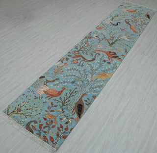 2.6x12 Runner Blue Birds Life Tree Hand Knotted High Quality #JC-5283