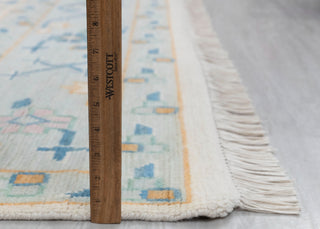 Cream Blue Garden Pine Tree Of life Rug Modern Oushak Rug Premium Wool Hand Knotted Turkish Inspired, #2774