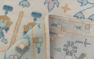 Cream Blue Garden Pine Tree Of life Rug Modern Oushak Rug Premium Wool Hand Knotted Turkish Inspired, #2774