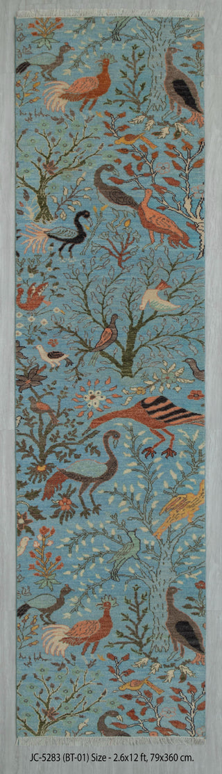 2.6x12 Runner Blue Birds Life Tree Hand Knotted High Quality #JC-5283