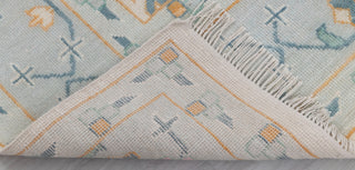 Cream Blue Garden Pine Tree Of life Rug Modern Oushak Rug Premium Wool Hand Knotted Turkish Inspired, #2774