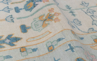 Cream Blue Garden Pine Tree Of life Rug Modern Oushak Rug Premium Wool Hand Knotted Turkish Inspired, #2774