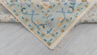 Cream Blue Garden Pine Tree Of life Rug Modern Oushak Rug Premium Wool Hand Knotted Turkish Inspired, #2774