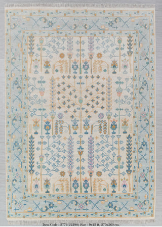 Cream Blue Garden Pine Tree Of life Rug Modern Oushak Rug Premium Wool Hand Knotted Turkish Inspired, #2774