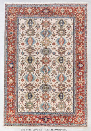 10x14 Ivory Red Floral Persian Style Antique Rug | Bedroom Rug | Hand Knotted Wool Rug, Classic Serapi Rug-7296