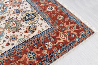 10x14 Ivory Red Floral Persian Style Antique Rug | Bedroom Rug | Hand Knotted Wool Rug, Classic Serapi Rug-7296