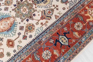10x14 Ivory Red Floral Persian Style Antique Rug | Bedroom Rug | Hand Knotted Wool Rug, Classic Serapi Rug-7296