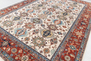 10x14 Ivory Red Floral Persian Style Antique Rug | Bedroom Rug | Hand Knotted Wool Rug, Classic Serapi Rug-7296