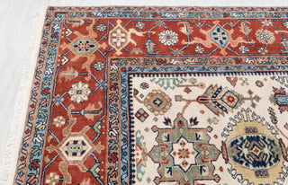 10x14 Ivory Red Floral Persian Style Antique Rug | Bedroom Rug | Hand Knotted Wool Rug, Classic Serapi Rug-7296