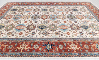 10x14 Ivory Red Floral Persian Style Antique Rug | Bedroom Rug | Hand Knotted Wool Rug, Classic Serapi Rug-7296