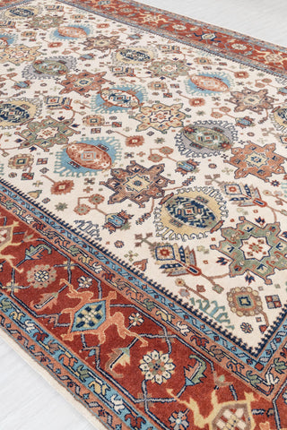 10x14 Ivory Red Floral Persian Style Antique Rug | Bedroom Rug | Hand Knotted Wool Rug, Classic Serapi Rug-7296