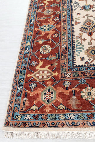 10x14 Ivory Red Floral Persian Style Antique Rug | Bedroom Rug | Hand Knotted Wool Rug, Classic Serapi Rug-7296